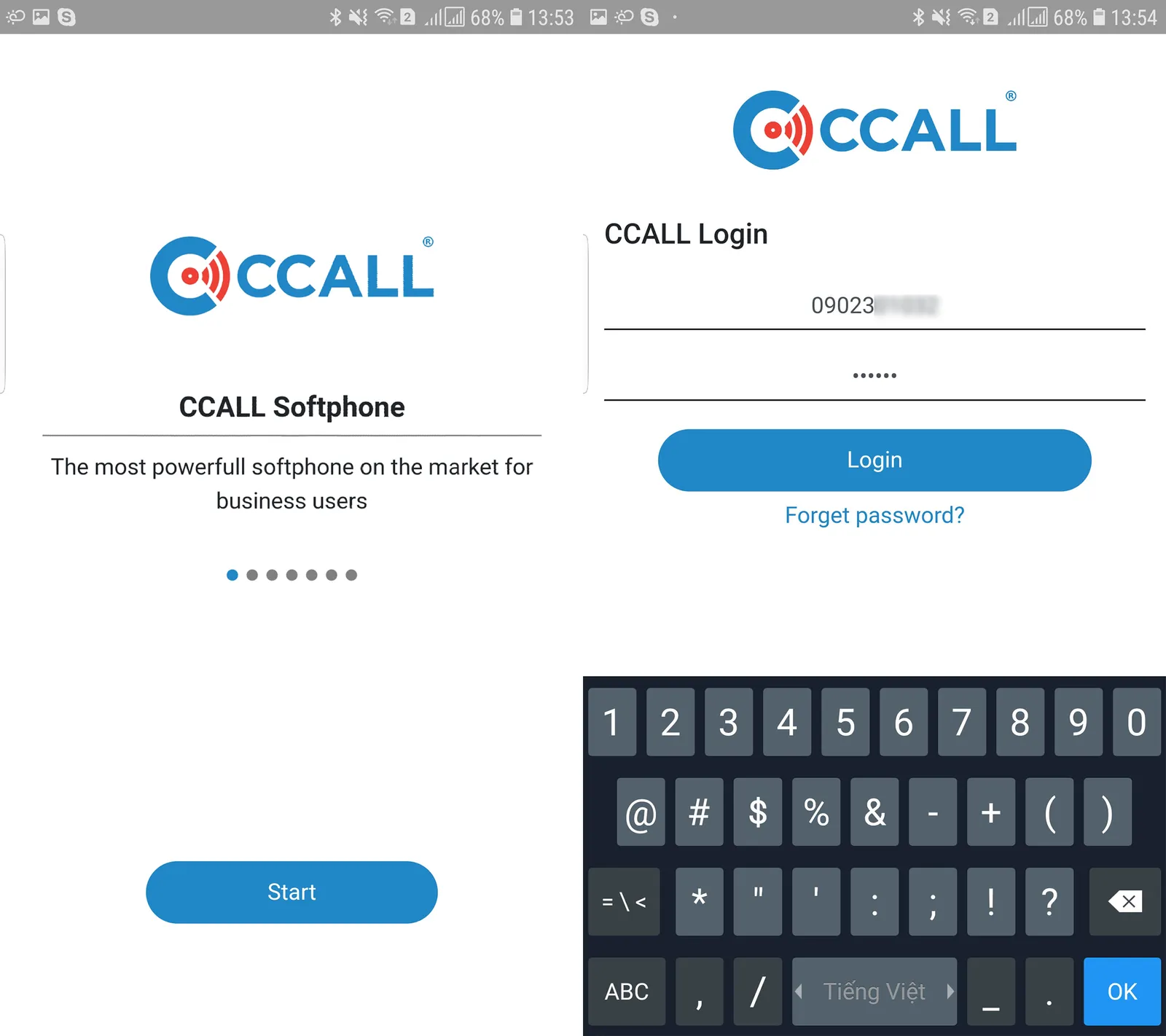 Nhấn Start để bắt đầu sử dụng CCALL Softphone