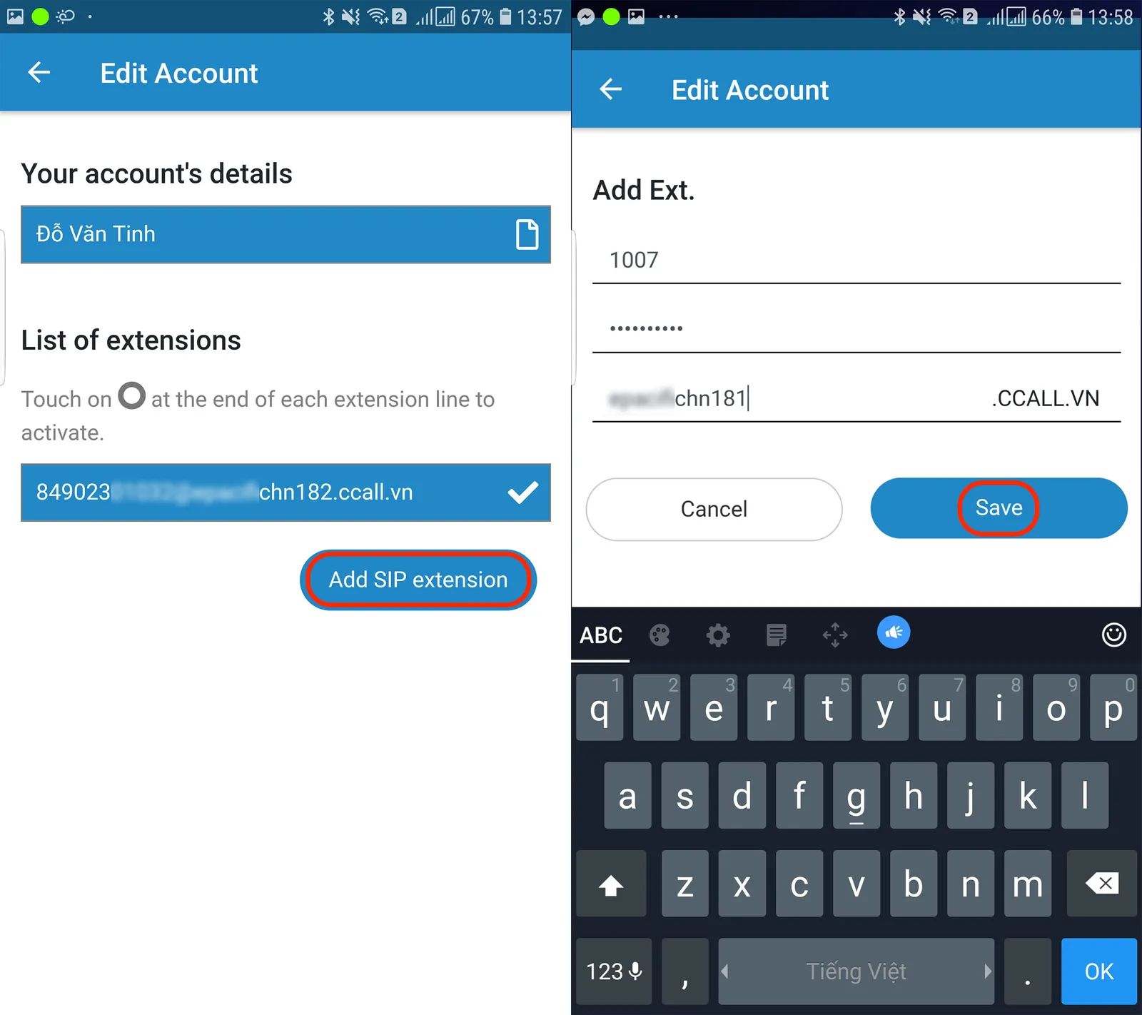 Chọn Add SIP extension