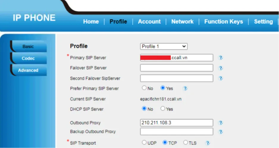 Đăng nhập trang web của điện thoại IP