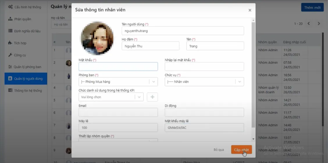Lưu thông tin vừa thiết lập
